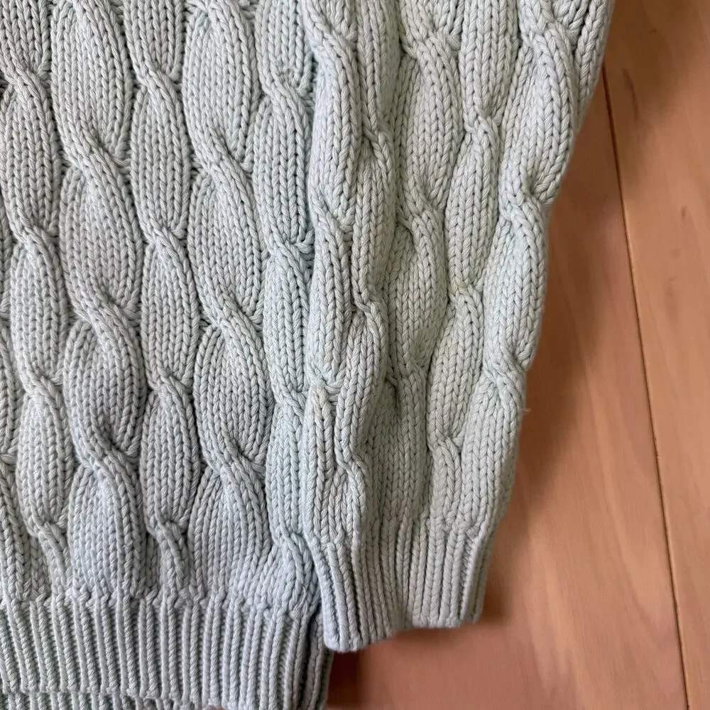 J Crew Cable Knit Sweater Women's Medium Teal Cotton Pullover Minimalist NYC